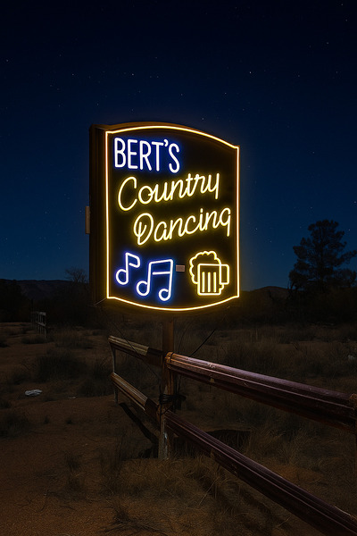 Bert’s Country Dancing neon lit up by Leslie Affeldt Photography