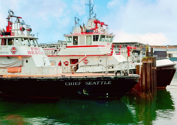 Chief Seattle Fire Boat  -1 by Leslie Affeldt Photography