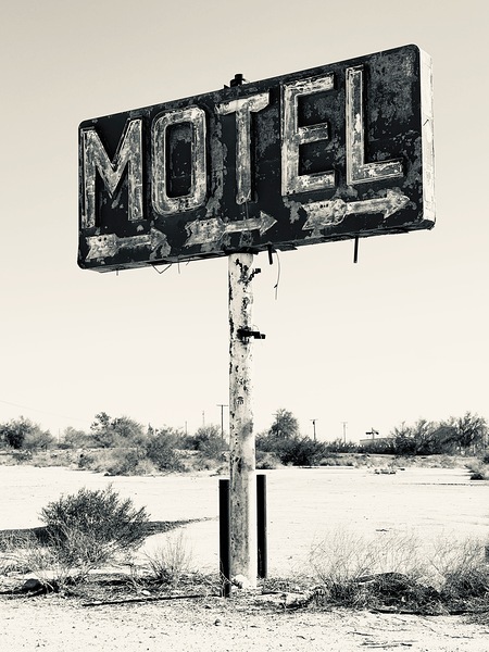 Whiting Bros Motel sign Yucca Arizona Route 66 B&W Print