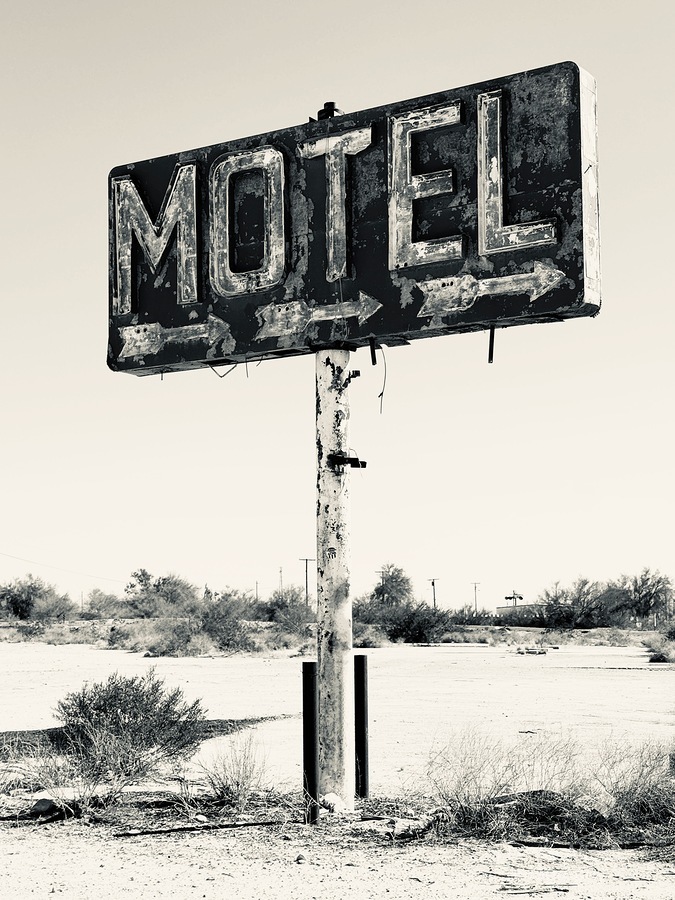 Whiting Bros Motel sign Yucca Arizona Route 66 B&W  Print