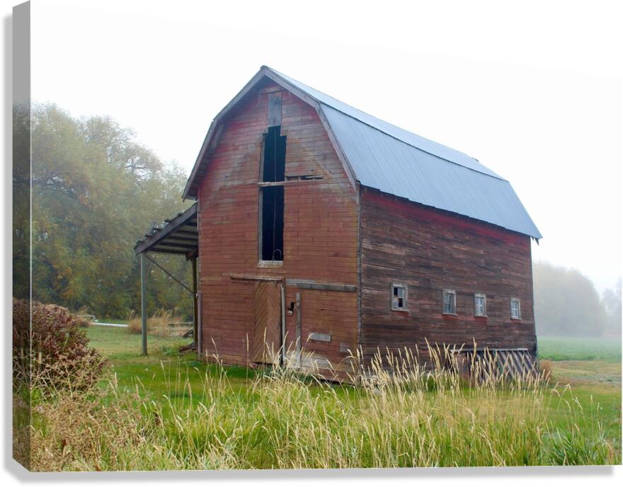 Barn in the mist 2 Canvas Print