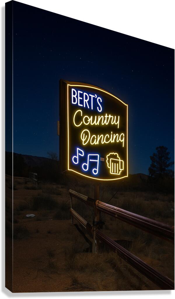 Bert’s Country Dancing neon lit up Canvas Print
