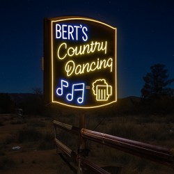Bert’s Country Dancing neon lit up