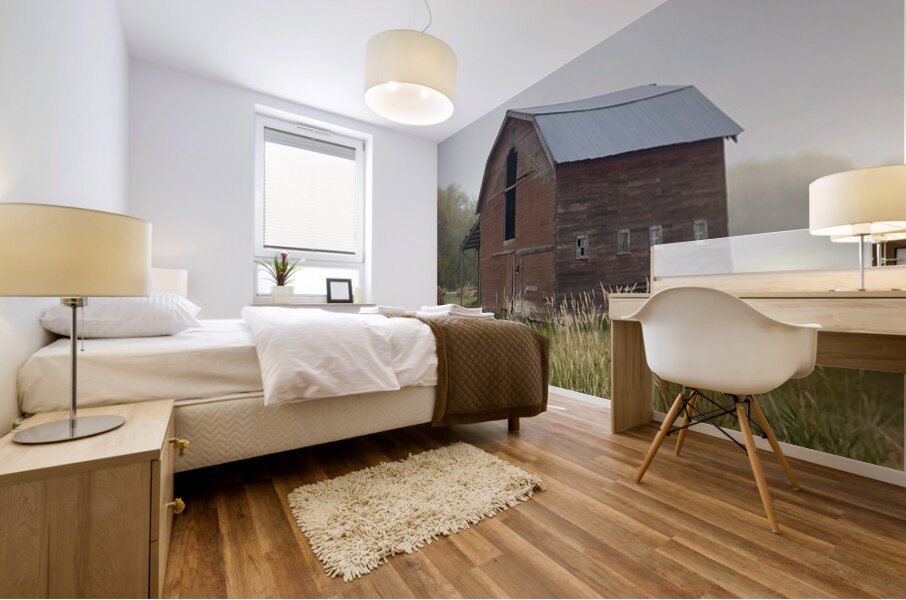 Barn in the mist 1 Mural print