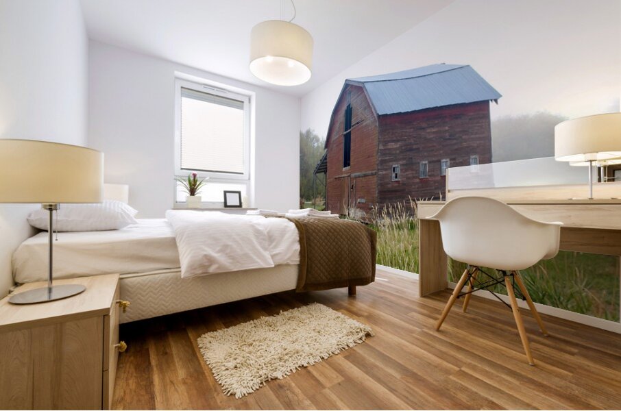 Barn in the mist 2 Mural print