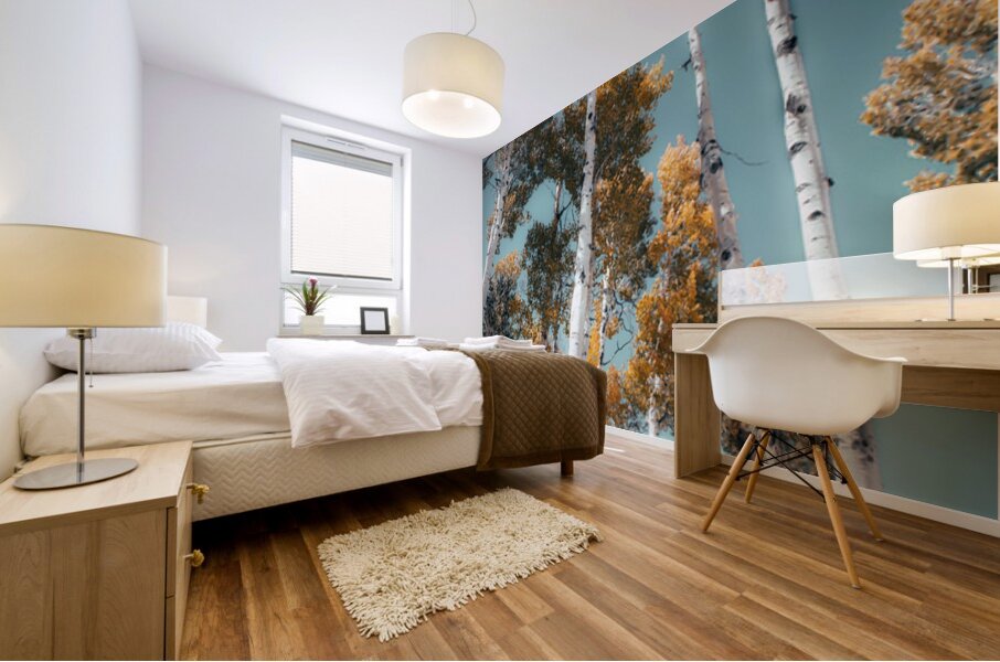 Blue skies and Aspen leaves Mural print