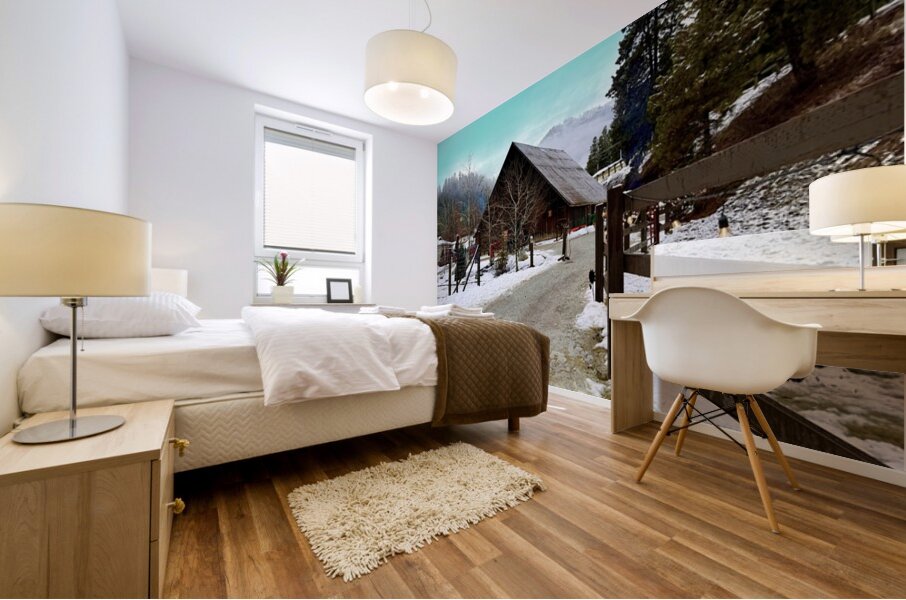 Winter time at Leavenworth Reindeer Farm Mural print