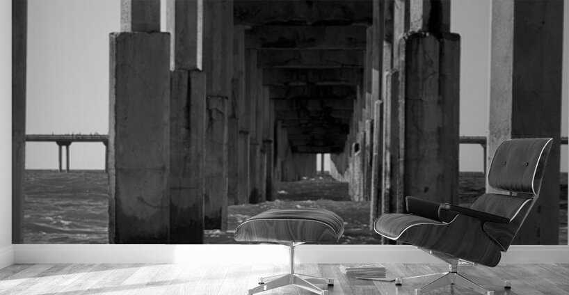 The pier at Ocean Beach San Diego - black and white Wall Murals