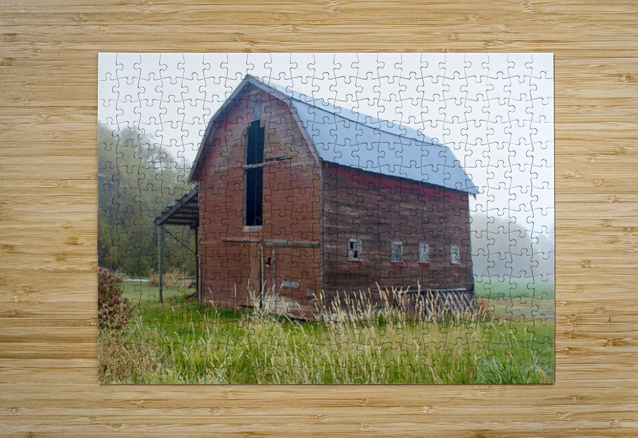 Barn in the mist 2 Leslie Affeldt Photography Puzzle printing