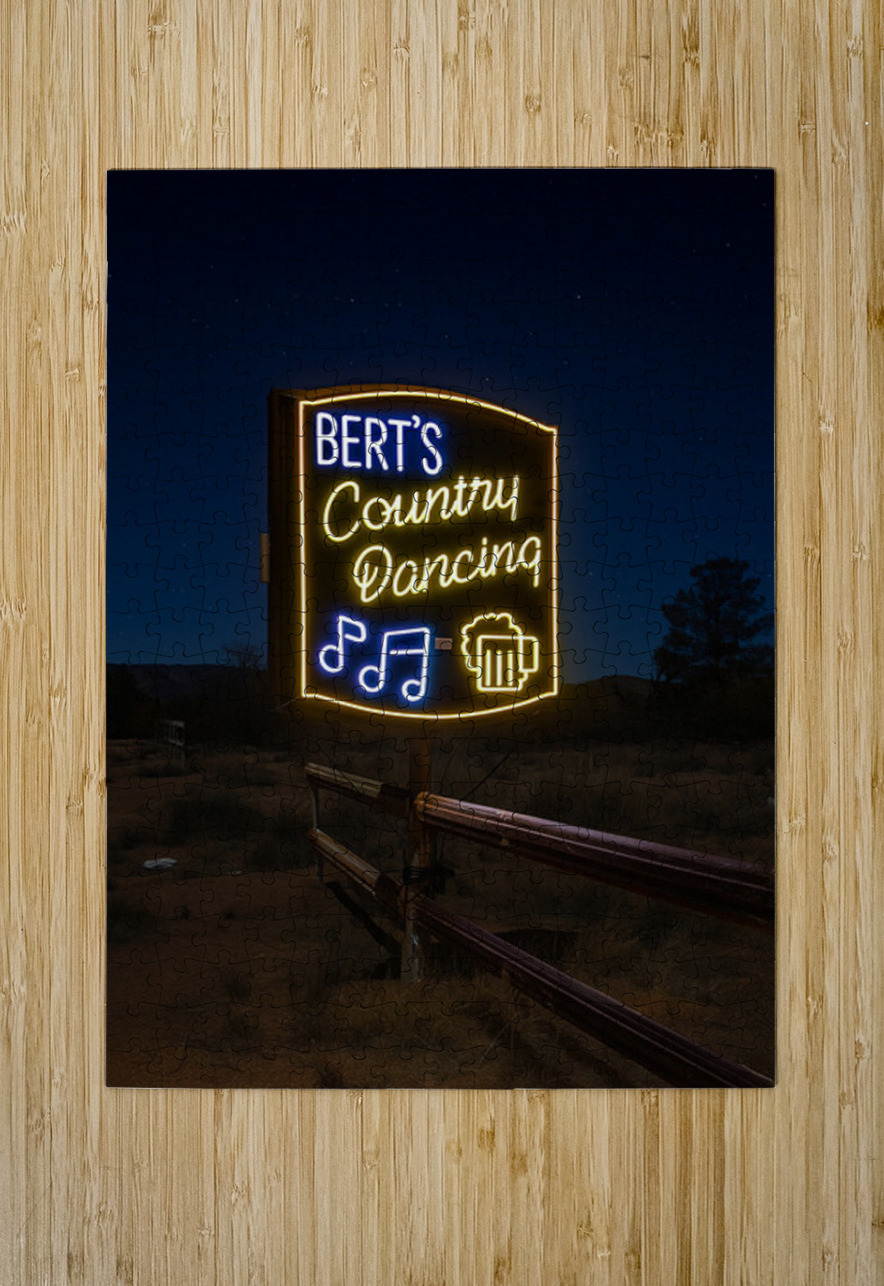 Bert’s Country Dancing neon lit up Leslie Affeldt Photography Puzzle printing