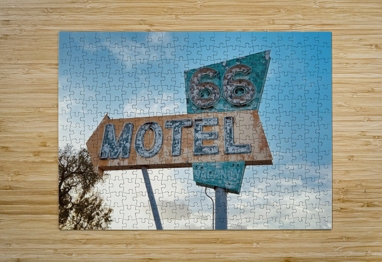 The 66 Motel - Needles California sign Leslie Affeldt Photography Puzzle printing