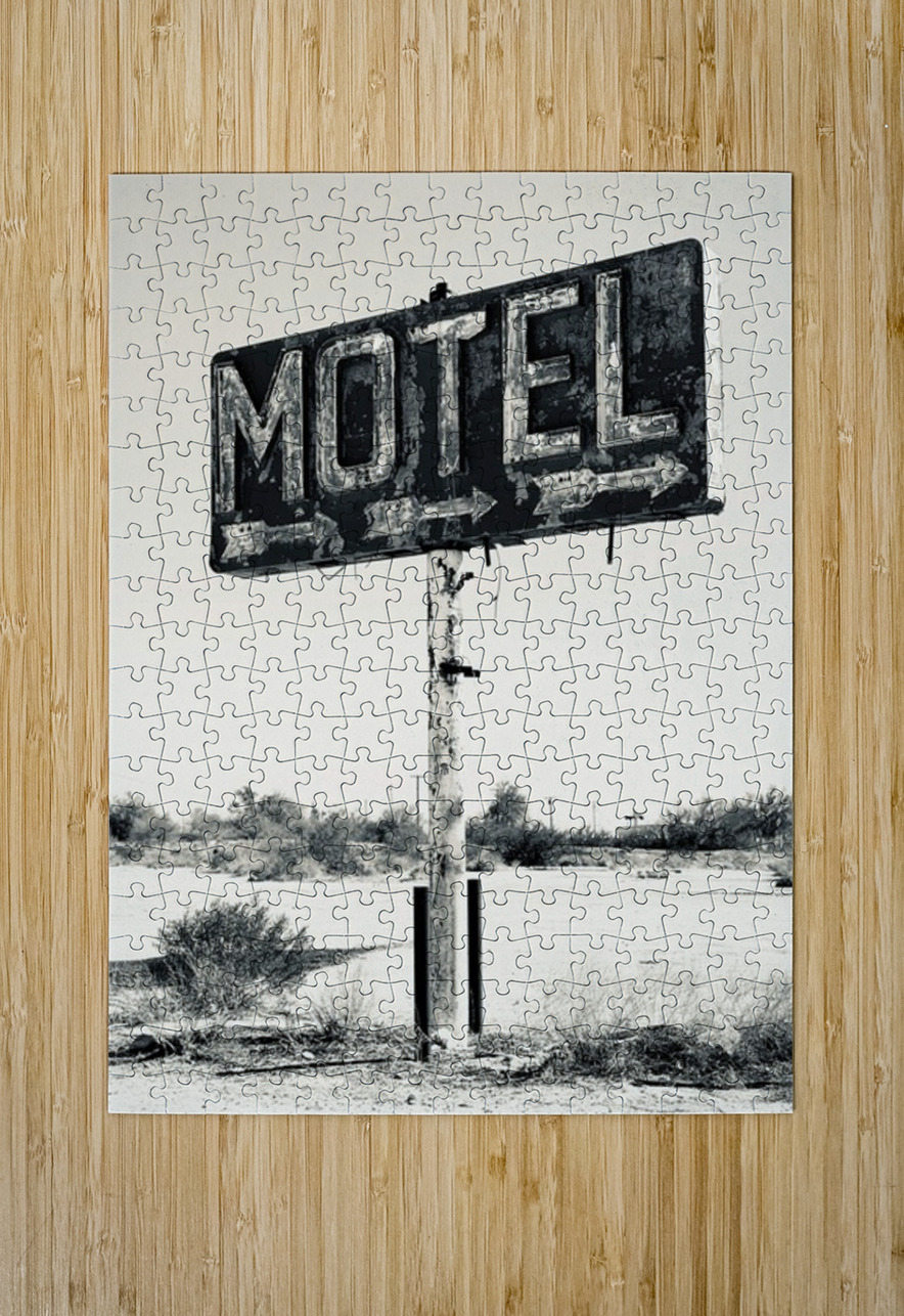 Whiting Bros Motel sign Yucca Arizona Route 66 B&W Leslie Affeldt Photography Puzzle printing
