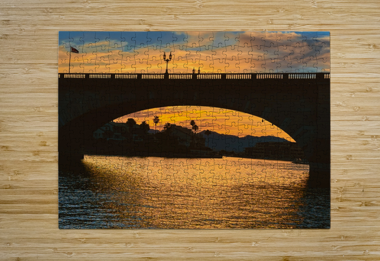 London Bridge - blue and orange sundown Leslie Affeldt Photography Puzzle printing